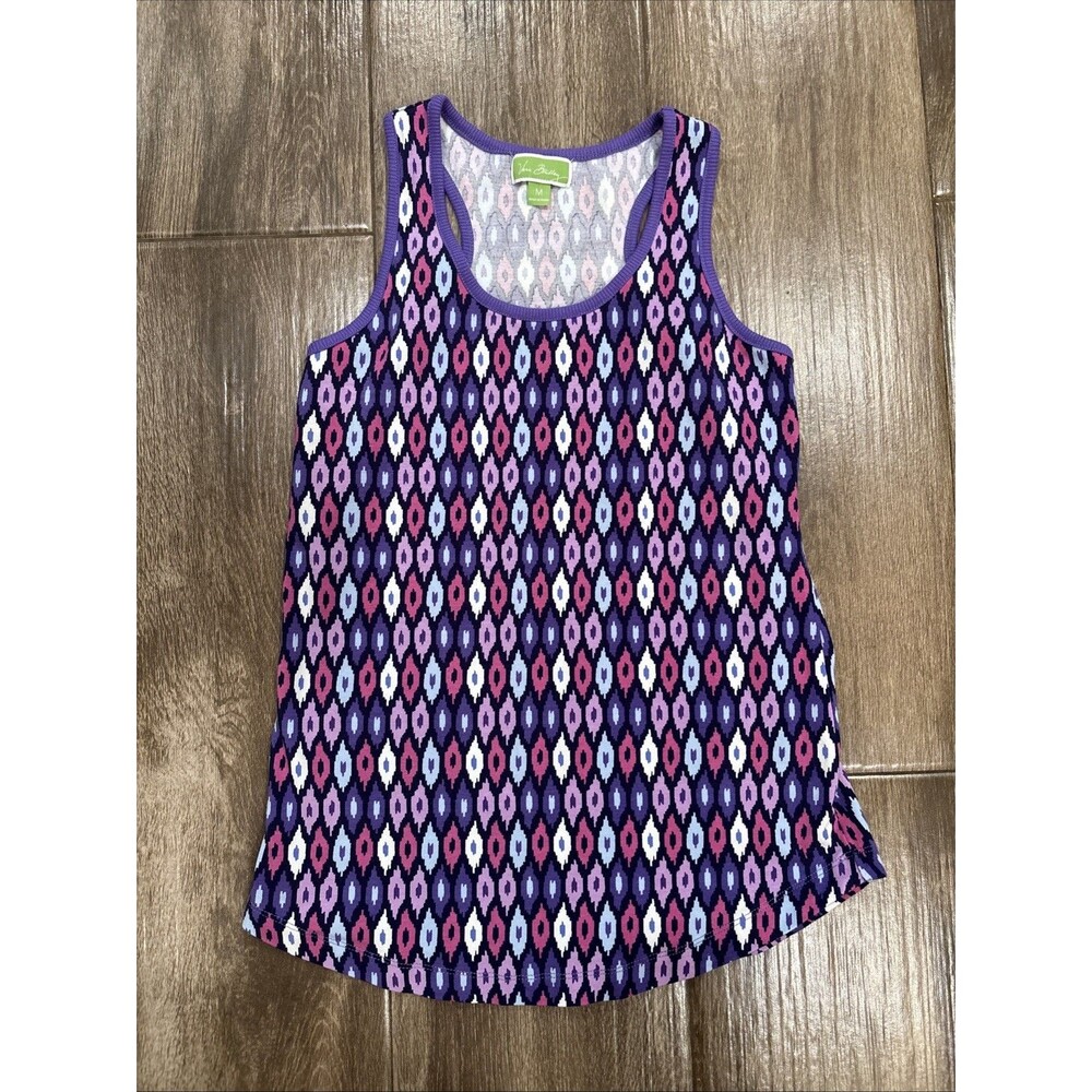Vera Bradley Raced back Purple Printed Tank Top Size Medium Cotton Blend EUC